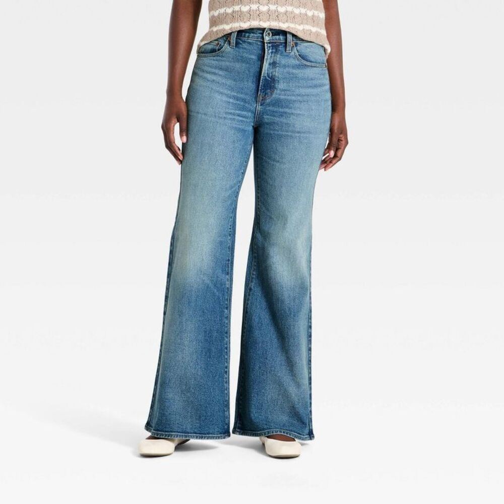 Women's High-Rise 70's Flare Jeans - Medium Wash Blue 4 Long
